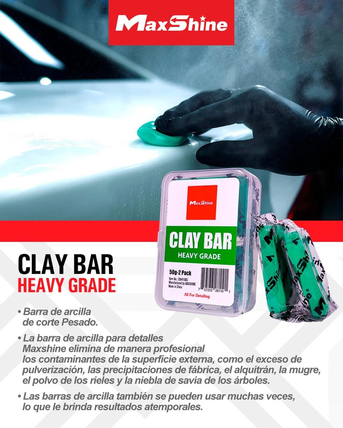 Maxshine Clay Bar Pesada Verde 2 piezas de 50 g